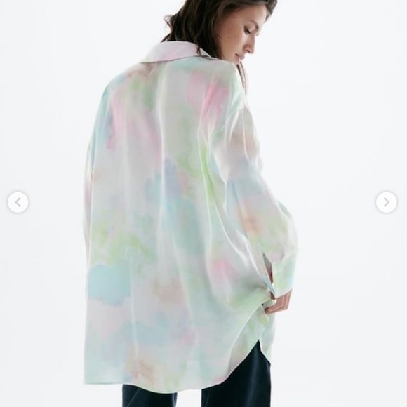 Tie Dye Satin Button Down Oversized Shirt - Picture 8 of 9